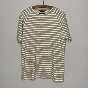 Wings + Horns Men's Gray Striped Crew Neck T Shirt Short Sleeve